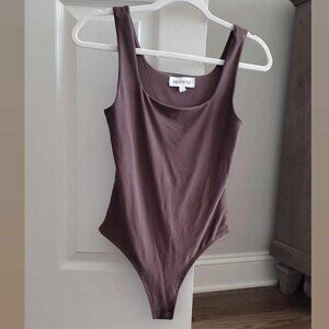 Fitted Sleeveless Crewneck Body Contour Chocolate Brown Bodysuit Women's, SIZE S